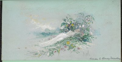 F.7: Kobieta wśród kwiatów, z „Szkicownika ze scenami z opowiadań Karola Dickensa” (akwarela na papierze) autorstwa English School