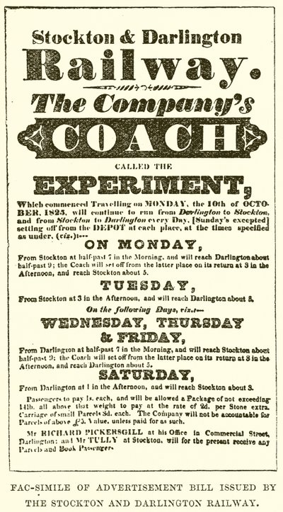 Fac-Simile of Advertisement Bill wydany przez Stockton and Darlington Railway autorstwa English School