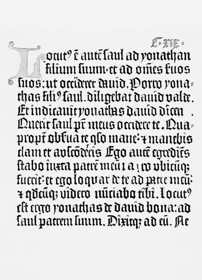 Faksymile strony z Biblii, wydrukowane przez Johannesa Gutenberga, Moguncja, 1456 autorstwa English School