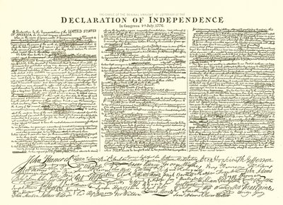 Faksymile oryginalnego projektu Thomasa Jeffersona Deklaracji Niepodległości w Kongresie 4 lipca 1776 autorstwa English School