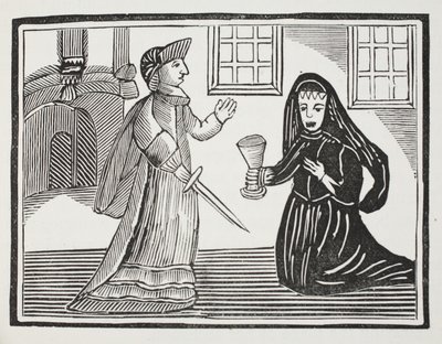 Fair Rosamond otruta przez królową Eleonorę, ilustracja z książki Chap z XVIII wieku autorstwa Johna Ashtona, wyd. 1882 autorstwa English School