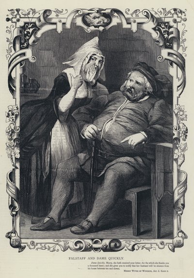 Falstaff i Dame Quickly, Wesołe kumoszki z Windsoru, akt II, scena 2 (rycina) autorstwa English School