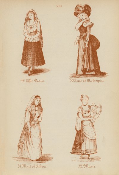 Fantazyjne stroje: Effie Deane, Dress of the Empire, Maid of Athens, Music (litho) autorstwa English School