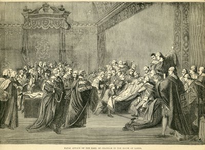 Śmiertelne zajęcie hrabiego Chatham w Izbie Lordów, 1778 autorstwa English School