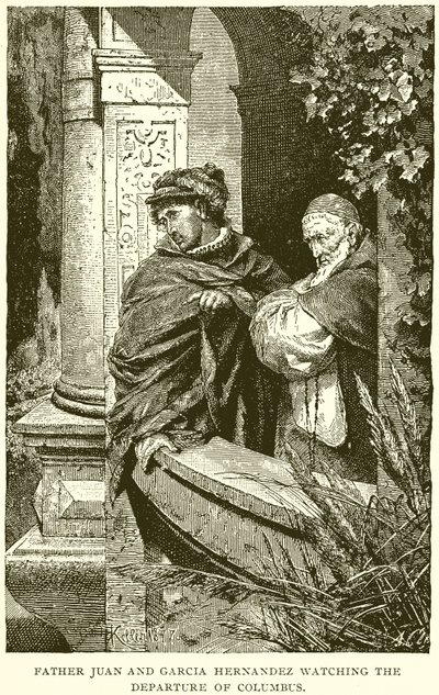 Ojciec Juan i Garcia Hernandez oglądają odejście Kolumba autorstwa English School