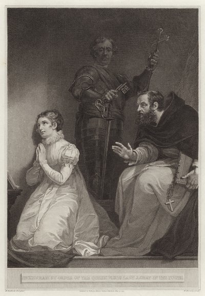 Feckenham z rozkazu królowej odwiedza Lady J Grey w wieży autorstwa English School