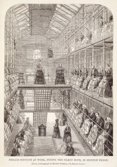 Skazańce w pracy podczas godziny ciszy w więzieniu Brixton, z The Criminal Prisons of London i Scenes of Prison Life autorstwa Henry