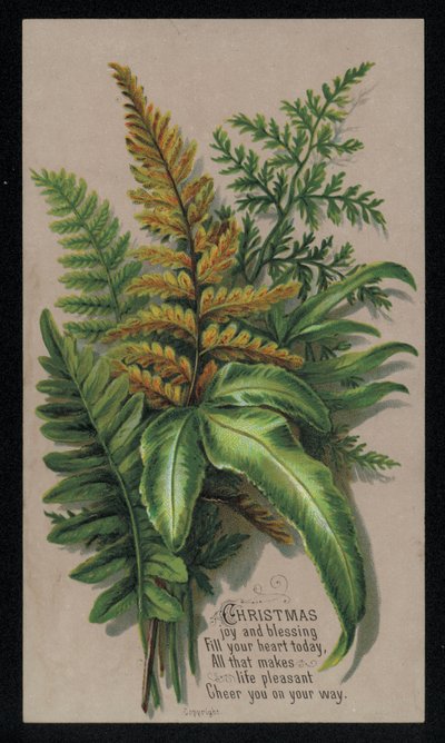 Świąteczny układ liści, kartka świąteczna (chromolitho) autorstwa English School