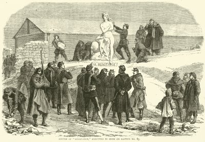 Figura oporu, wykonana w śniegu na Bastionie nr 85, grudzień 1870 autorstwa English School