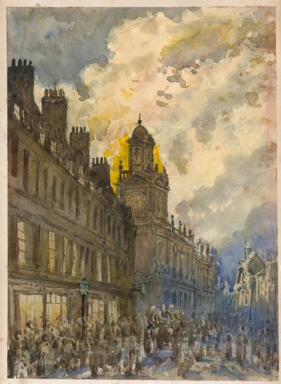 Pożar w Grays Inn Lane, Londyn, 20 czerwca 1880 (wc na papierze) autorstwa English School