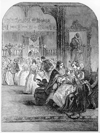 Pierwszy wywiad księcia Karola (1600-49) z księżniczką Henriettą (1609-69) w Paryżu autorstwa English School