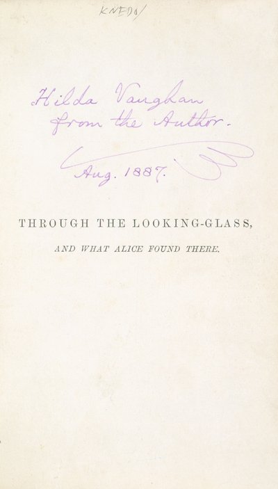Pierwsze wydanie Lewisa Carrollsa Alice Through the Looking Glass, z autorskim napisem Hilda Vaughn, 1887 autorstwa English School