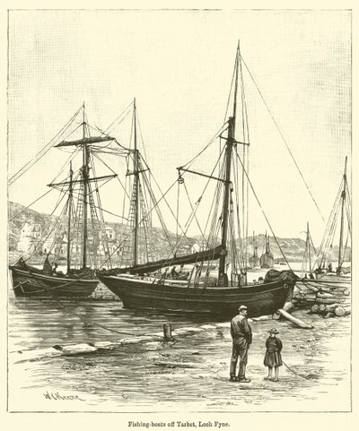 Łodzie rybackie przy Tarbet, Loch Fyne (grawerowanie) autorstwa English School