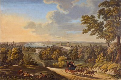 Flamstead Hill, Greenwich: Dyliżans jadący na południe ok. 181020 (wc na papierze) autorstwa English School