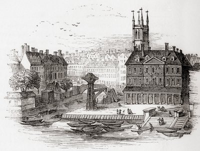 Fleet Ditch, Londyn, Anglia w 1749 r. W miejscu, w którym wpadała do Tamizy w Bridewell, ze Starej Anglii: A Pictorial Museum, wyd. 1847 autorstwa English School