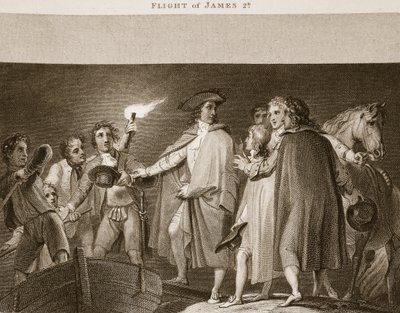 Lot Jakuba 2nd, ilustracja z David Hume The History of England, wyd. R. Bowyer, Londyn, 1812 r. autorstwa English School