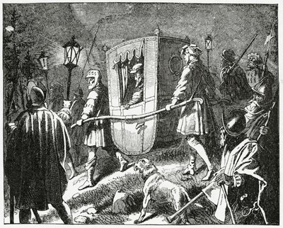 Ucieczka cesarza Karola V w 1552 z protestanckich sił luterańskich pod dowództwem elektora Maurycego Saksonii, 1882 autorstwa English School