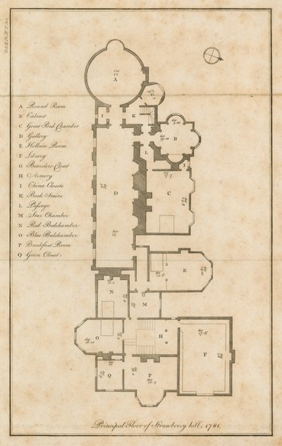 Plan piętra głównego, Strawberry Hill, Londyn autorstwa English School