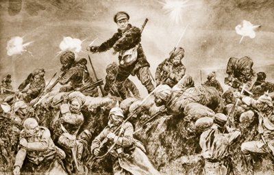Ku chwale Raju: oddziały indyjskie szarżujące na niemieckie okopy w Neuve Chapelle, marzec 1915, 1914-19 autorstwa English School