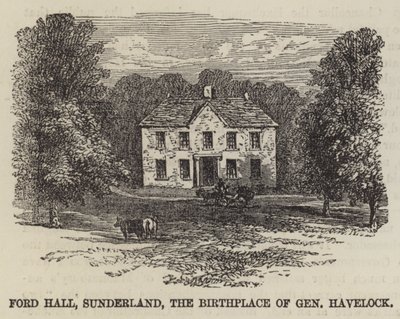 Ford Hall, Sunderland, miejsce narodzin generała Havelocka (grafika) autorstwa English School