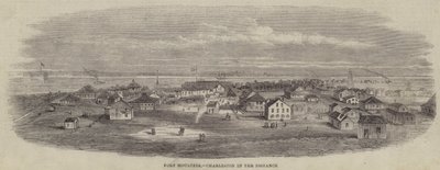 Fort Moultrie, Charleston w oddali (grawerowanie) autorstwa English School