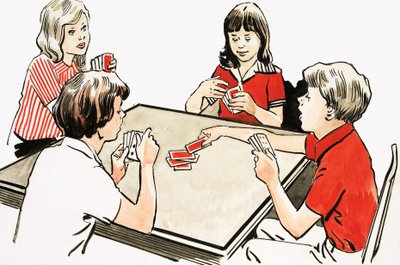 Czworo dzieci grających w karty autorstwa English School