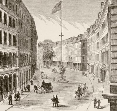 Franklin Street, Boston, Massachusetts w latach 70. XIX wieku (litho) autorstwa English School