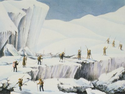 Częste pojawianie się lodu z mostami śnieżnymi, z Narracji o wspinaczce na szczyt Mont Blanc autorstwa Charles Fellows (1799-1860), opublikowanej w 1827 r. autorstwa English School