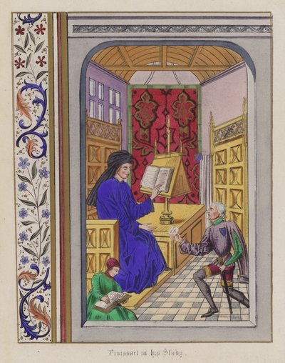 Froissart w swoim gabinecie (kolorowy grawerunek) autorstwa English School