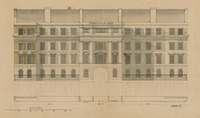 Elewacja frontowa Furnivals Inn, Holborn, Londyn autorstwa English School