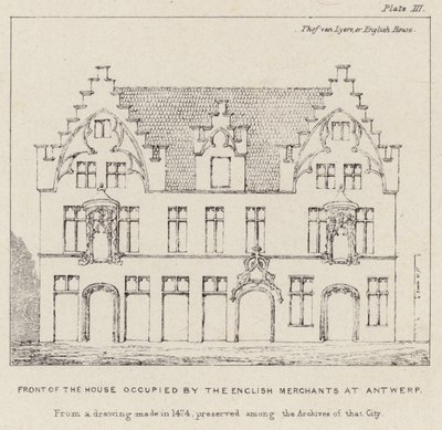 Front domu zajmowany przez angielskich kupców w Antwerpii autorstwa English School