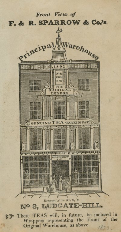 Widok z przodu magazynu Fred & Robert Sparrow & Cos w Ludgate Hill autorstwa English School