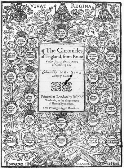 Frontyspis The Chronicles of England autorstwa Johna Stow (ok. 1525-1605), 1580 autorstwa English School