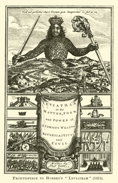Frontyspis do Hobbesa Lewiatana, 1651 autorstwa English School