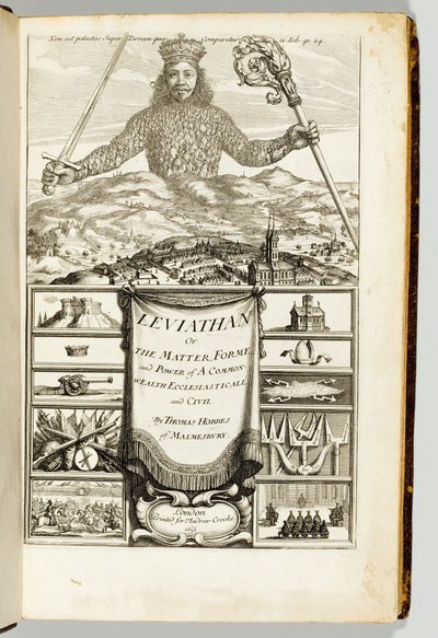 Frontyspis do „Lewiatana, czyli materii, formy i władzy wspólnoty kościelnej i cywilnej” Thomasa Hobbesa (1588-1679) z Malmesbury autorstwa English School
