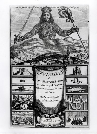 Frontyspis do Lewiatana lub materii, formy i władzy wspólnego bogactwa kościelnego i cywilnego, 1651, Thomas Hobbes (1588-1679) z Malmesbury autorstwa English School
