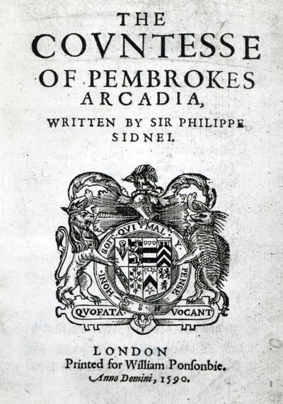 Frontyspis do Hrabiny Pembrokes Arcadia autorstwa Sir Philipa Sidneya, 1590 autorstwa English School