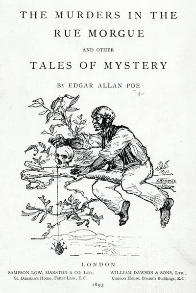 Frontyspis do The Murders in the Rue Morgue and other Tales of Mystery autorstwa Edgara Allana Poe, opublikowany w 1893 autorstwa English School