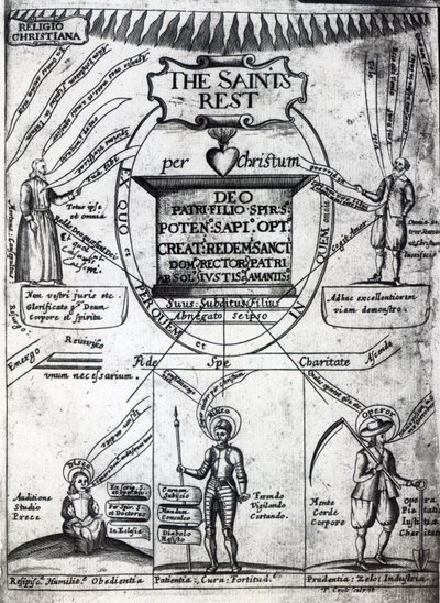 Frontyspis do Wiecznego odpoczynku świętych autorstwa Richarda Baxtera, wydrukowany w 1652 r. (druk) autorstwa English School