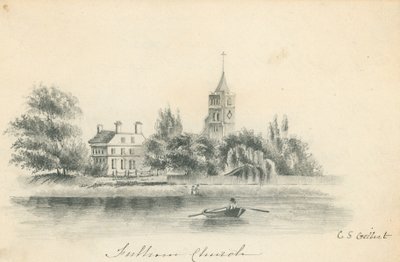 Kościół Fulham; oryginalny rysunek ołówkiem autorstwa C S Gilbert autorstwa English School