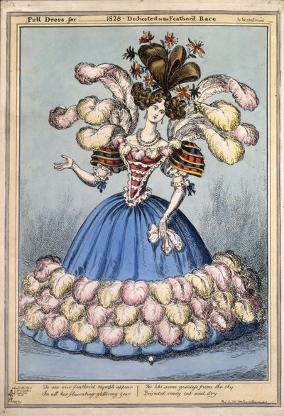 Pełna sukienka za rok 1828. Poświęcony Wyścigowi Piór, wyd. Londyn, 1828 (ręcznie barwiony grawerunek) autorstwa English School