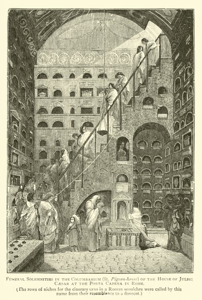 Uroczystości pogrzebowe w kolumbarium (oświetlony gołębnik) Domu Juliusza Cezara przy Porta Capena w Rzymie autorstwa English School
