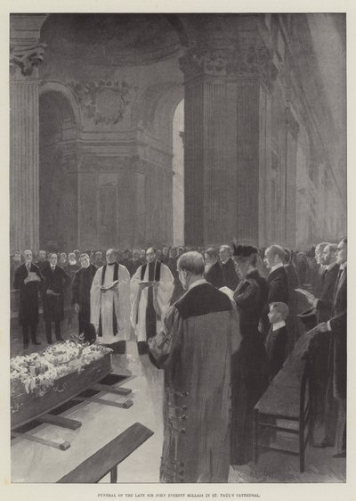 Pogrzeb zmarłego sir Johna Everetta Millaisa w katedrze św. Pawła (rycina) autorstwa English School