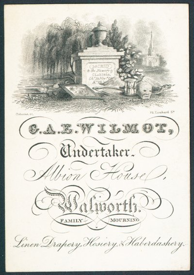 G A E Wilmot, przedsiębiorca pogrzebowy, karta handlowa autorstwa English School