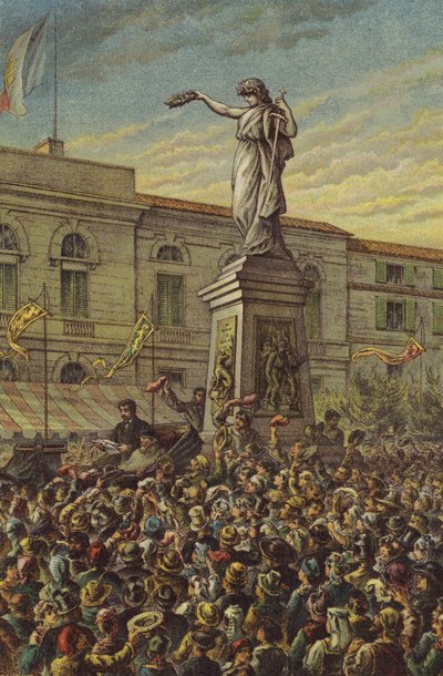 Garibaldi odsłania pomnik Mentana w Mediolanie autorstwa English School
