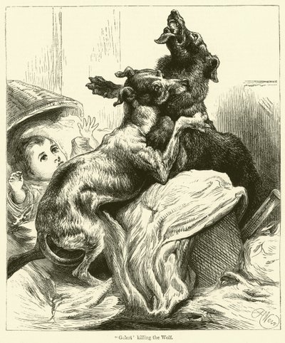 Gelert zabijający wilka (rycina) autorstwa English School