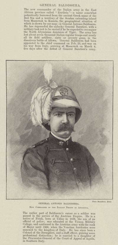Generał Antonio Baldissera, nowy dowódca wojsk włoskich w Abisynii (rycina) autorstwa English School