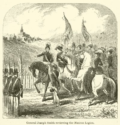 Generał Józef Smith przeglądający Legion Nauvoo (rycina) autorstwa English School