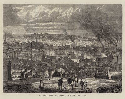 Widok ogólny Sheffield od wschodu (rycina) autorstwa English School