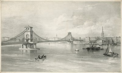 Ogólny widok mostu wiszącego Hungerford i Lambeth autorstwa English School